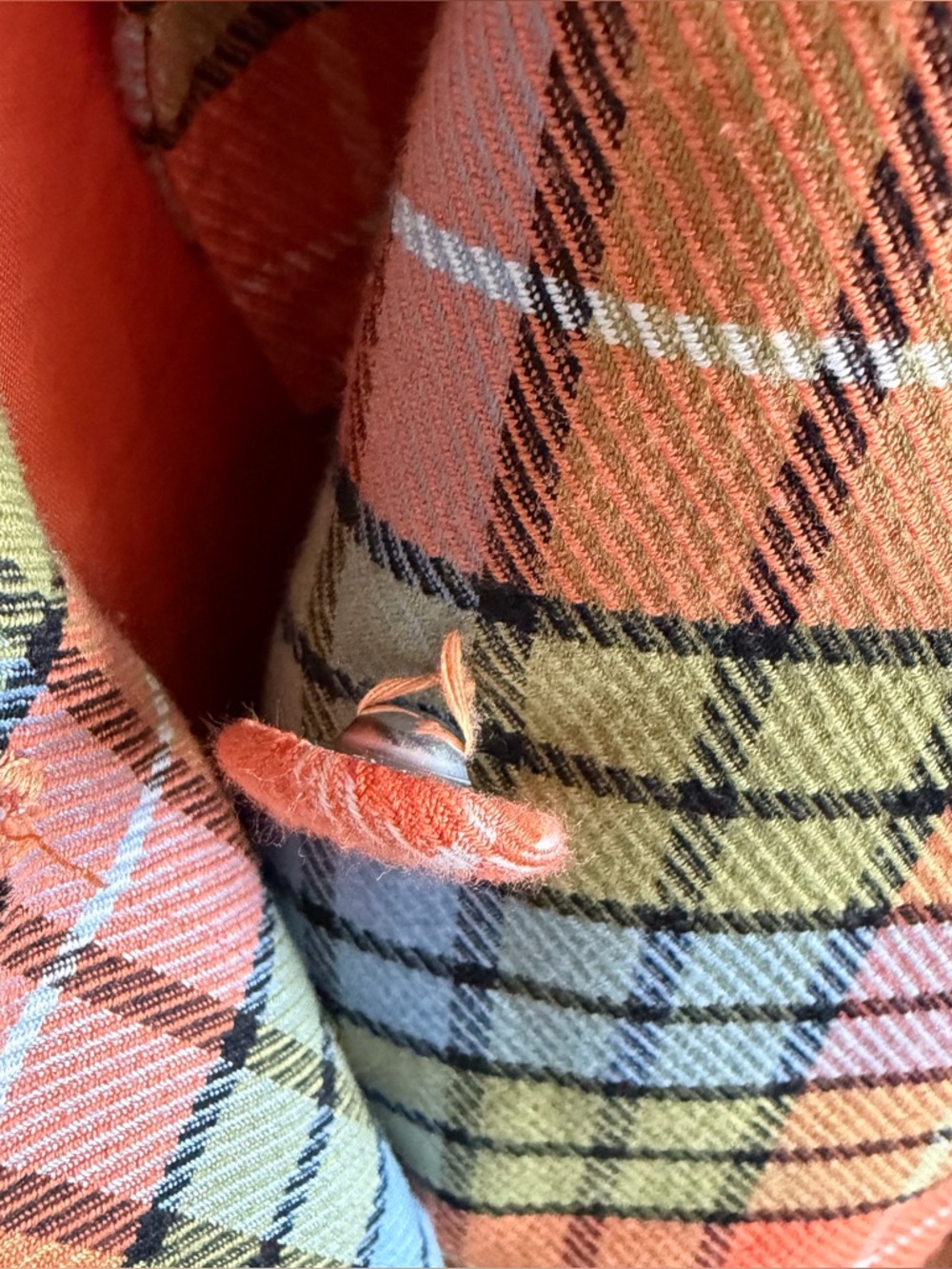 Hilary MacMillan Plaid Belted Trench Coat in Orange & Blue - Picture 16 of 16